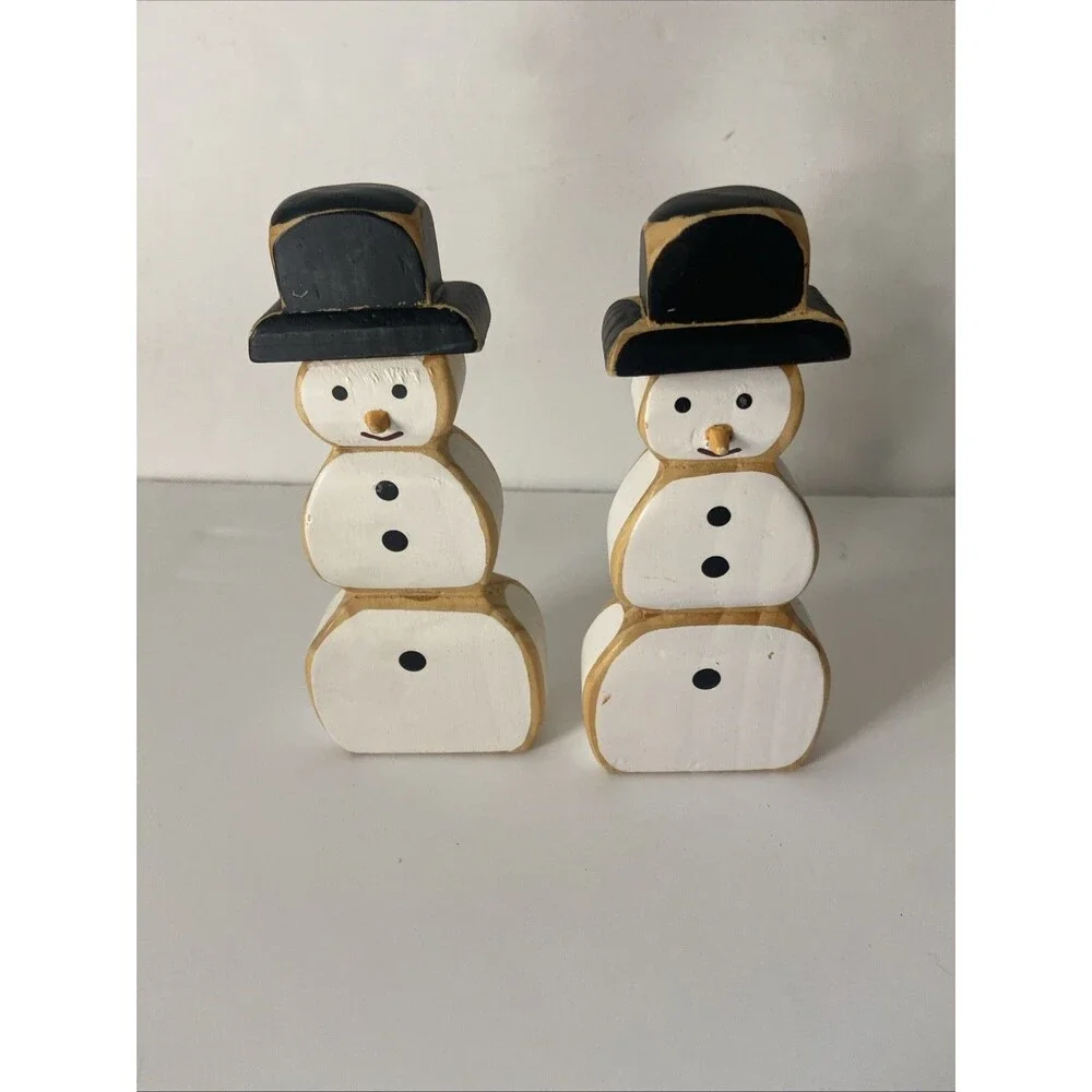 Pottery Barn Wood Santa Reindeer Snowman Forest Scene Figurine Set Christmas